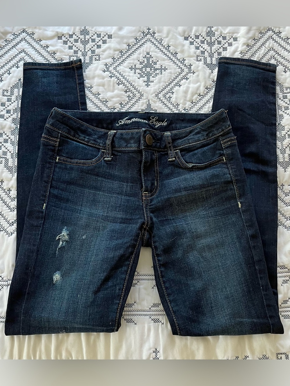 Vintage American Eagle Outfitters Women's Dark Indigo Skinny Jeans